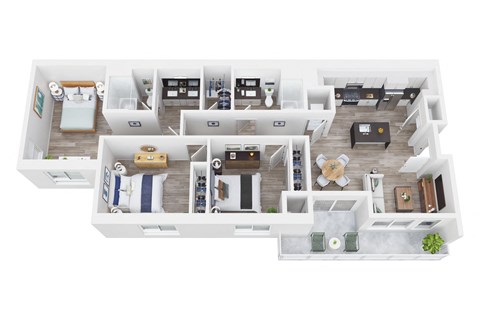 Floor plan for 3 beds, 2 baths, 1282 sqft